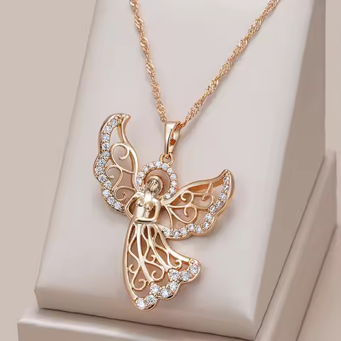 Kinel Fashion Angel Pendant Necklace For Women 585 Rose Gold Color With White Natural Zircon Accesso