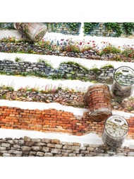 1 Roll 78.74inch(200cm) Old Courtyard Walls And Flower Grass Themes PET Stickers On Roll Cutting Dec