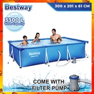 BESTWAY 3.0 Meter Deluxe Splash Frame Pool Set  Family Large Outdoor Swimming Water Pool With Filter
