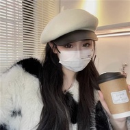 日系皮檐八角帽子女秋冬季羊毛呢短檐鸭舌帽网红百搭报童帽复古潮Japanese Leather Beave Octagonal Hat Autumn and Winter Wool20251029