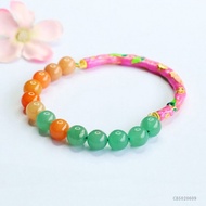 TIMESWIND Natural Green Dongling Jade Orange Beaded Enamel Half Bangle Half Bracelet for Women