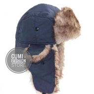Unisex winter hat Russian ski hat bomber fur gray