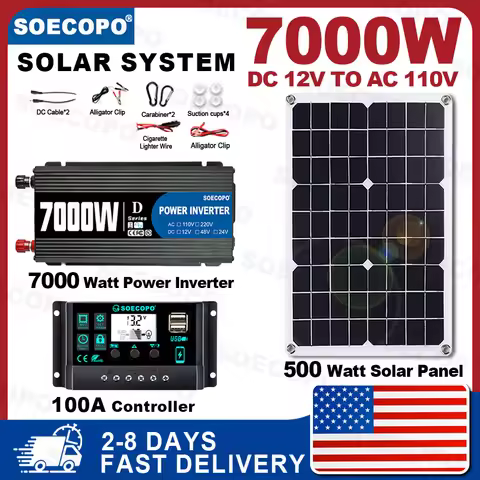 (U.S Stock 2-8 Days) SOECOPO 7000W Solar System Kit 500W Panel & 100A Controller Dual Output 12V To 