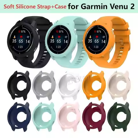 Soft Silicone Strap+Case for Garmin Venu 2 Bumper Protective Cover Shell with Band for Garmin Venu 2