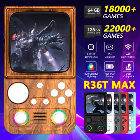 R36T MAX Retro Handheld Game Console 4.0 Inch IPS Screen 720*720 EmuELEC System Built-in 22000+ Game