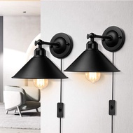 American Wall Lamp Industrial Style Iron with Plug Cord Dimming Corridor Bedroom Study Lamps