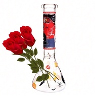 1pc Halloween Vase, Halloween Sticker, 25cm/9.8inch Glow In The Dark Glass Vase + Straw Glass With E