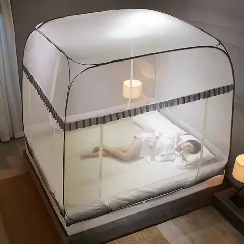 Light Luxury Simple Wind Home Mosquito Net Fashion Large Space Thickened Three-door Mosquito Net Bed