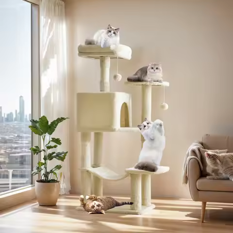 MCQ 44IN Cat Tree Tower Cat Climbing Tower with Natural Sisal Scratching Posts Pet Condo for Indoor 