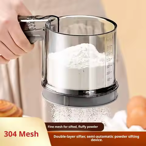 Handheld Semi-Automatic Flour Sifter, Fine Mesh Powder Shaker for Cake Decorating, Baking Flour Filt