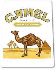 Kalynvi ■ Camel Smoking Tobacco Cigarette Retro Vintage Look Wall Decor Man Cave Metal Tin Sign 8X