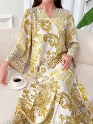 SHEIN Najma Vestido de manga larga sencillo y elegante con estampado floral para mujer