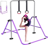FBSPORT Gymnastics Bar for Kids with rings，Adjustable Height Gymnastic Horizontal Bars,Junior Traini
