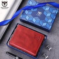 BULLCAPTAIN Leather Wallet Mens High Quality Casual Retro Business Card Holder RFID Anti-theft Brush
