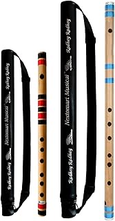 Musical Combo Flutes D Sharp 6 Hole (16 Inch) and FF (21 Inch) Bamboo Flute Bansuri with Flute Carry