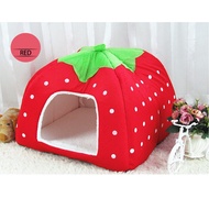 Pet Cat House Foldable Soft Winter Leopard Dog Bed Strawberry Cave Dog House