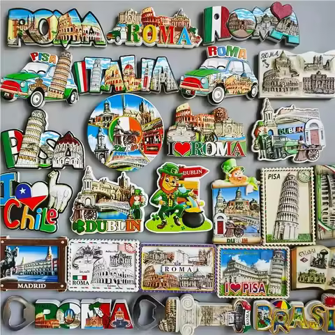 Italy Roma Fridge Magnets Tourist Souvenir Dublin Chile Pisa Brasil 3d Resin Magnetic Refrigerator S