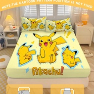 2/3PCS Milk Yellow Base Color Paired With Cute Pikachu Fitted Sheet Dustproof Bed Cover Bedding For 