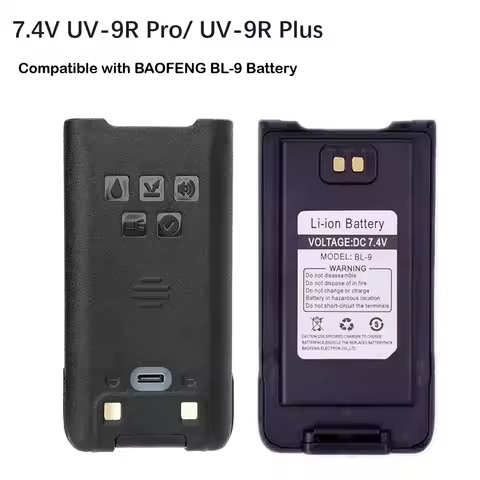 Compatible with Baofeng 7.4V UV-9R Pro Li-ion Battery IP68 Waterproof Support Type-C Charge for UV-9