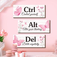 3 Pieces Vintage Wood/Acrylic Hanging Signs - "Office Ctrl+Alt+Del Wall Hanging Signs" - Rustic Wood