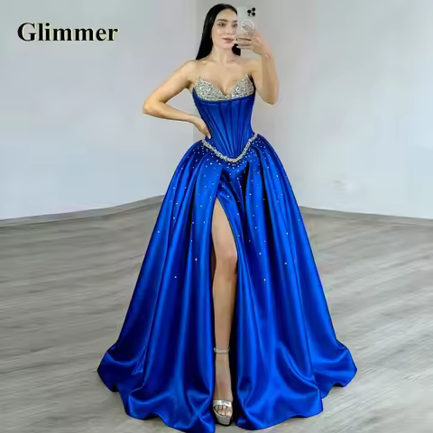 Glimmer Customized Elegant Beaded Aline Corset Rhinestones Prom Dress Party Dress Pearls Sweetheart 
