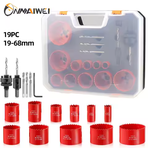 19 Pcs Hole Saw Kit 19-68mm M42 Bi-Metal Hole Saw Cutter Drill Bits Set for Drilling wood drill on t