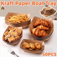 50Pcs Heavy-Duty Kraft Paper Snack Boat Box Disposable OilProof Open Tray for BBQ Wings Potato Chips