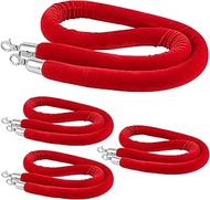 SHEUTSAN 4 Pack 6.6 Feet 1-1/4 Inch Dia. Red Velvet Rope with Stainless Steel Silver Hooks, Premium 