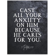 1 Peter 5:7 Cast All Your Anxiety On Him Christian Bible Verse Quote Scripture Typography Art Print 