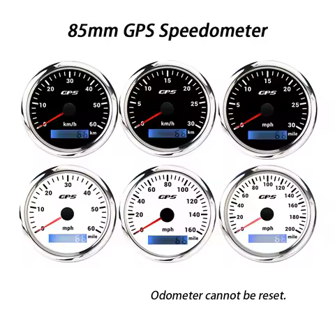Rhaxel 85mm GPS Speedometer 0-30KM 60MPH 200KM 200MPH Odometer Gauge Meter with 7 Colors Backlight f