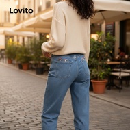 (trendy3)Lovito Casual Jeans Embroidery Spring/summer Blue Jeans for Women L151AD121 Lovito Jeans Ka