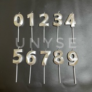 SG NEW! Silver Number Candles 0 1 2 3 4 5 6 7 8 9 3D Diamond Happy Birthday Cake Topper Party Suppli