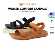 Scorpion Women Comfort Sandals with Elastic strap & slingback 31026  (Black / Camel)