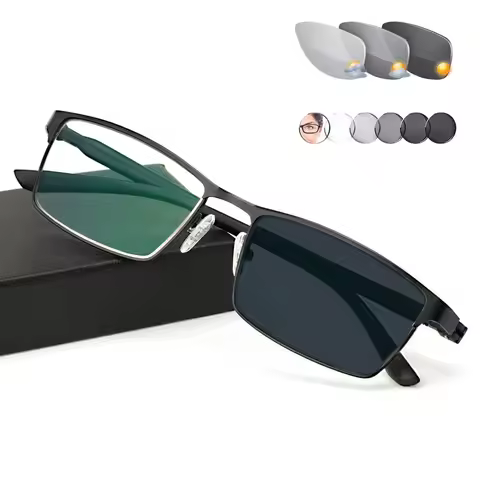 Titanium alloy Outdoor Photochromic Reading Glasses Men Sun Automatic Discoloration Presbyopia Hyper