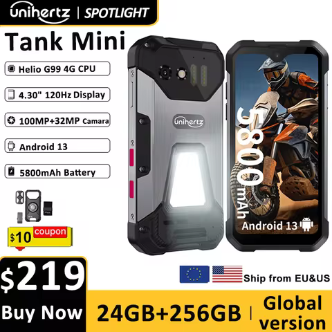Unihertz 8849 Tank Mini Rugged Smartphone 4.3 Inch Display Android 13 Helio G99 Octa Core 5800mAh 10