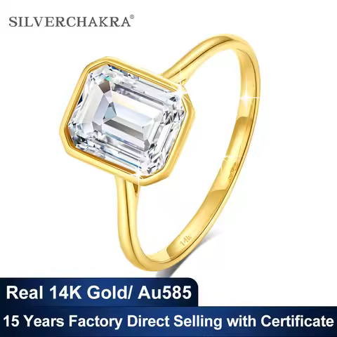 14K Yellow Gold Engagement Rings 3ct Emerald/ Radiant Cut Moissanite Ring for Women AU585 Classic Sh