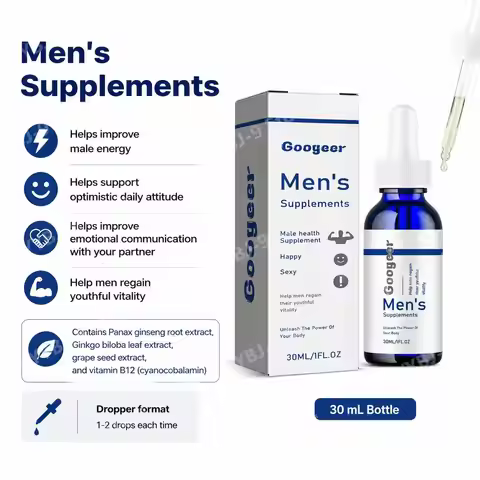 Googeer Men's Energy Drops with Panax Ginseng Root, Ginkgo Biloba Leaf, Grape Seed Extract, Vitamin 