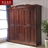 💘&amp;American Solid Wood Wardrobe Combination3 4 5 6Door European Carved Wardrobe Retro Bedroom Double-Door Wardrobe JY1M