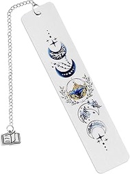Loghohu Stainless Steel Acotar Bookmark with Tassel, Book Marks for Reading Women Moon and Mountains