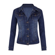 Women Denim Jacket Retro Single-breasted Slim Fit Turn-down Collar Long Sleeves Solid Color Flap Poc
