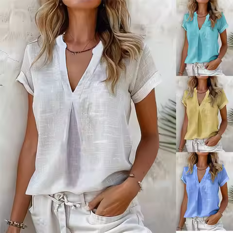 Stylish And Elegant Latest Spring Summer Solid color Shirts 2026 Women's Loose Tops Casual V-Neck Sh