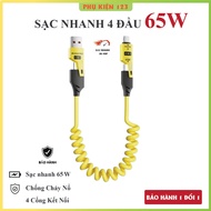 XO 65W 4-lead fast charging cable. 4in1 charging cable - Metal cable spring charging cable. Phone ch
