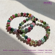HOJB Brazilian Watermelon Tourmaline Cat-Eye Crystal 6A Beads Bracelet 6.5-7mm 聚寶軒优质西瓜碧玺(猫眼电气石)6A圆珠手