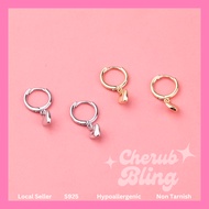 🇸🇬 S925 Heart Hoops in Gold and Silver Earrings for Lobes Helix Cartilage Non Tarnish Hypoallergenic