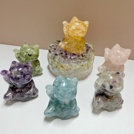 【手工製作】天然能量水晶古幣圓滾滾招財貓/水晶擺飾