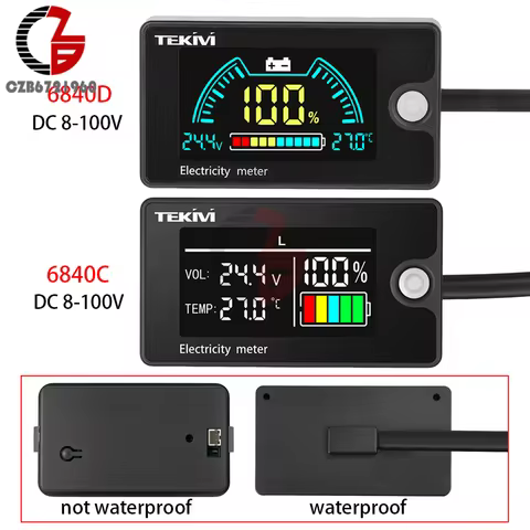 DC 8-100V Digital Voltmeter Universal Battery Capacity Indicator Waterproof/Temperature/Alarm 3-in-1