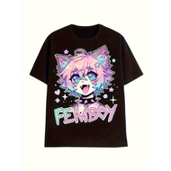 [Retro Punk Rock FEMBOY Tee] Retro Punk Rock FEMBOY Graphic Tee for Men Women | Black Aesthetic Tee 