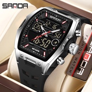 SANDA 6235 Wine Barrel Type Large Dial Multifunctional Electronic Watch Trendy and Fashionable Men's