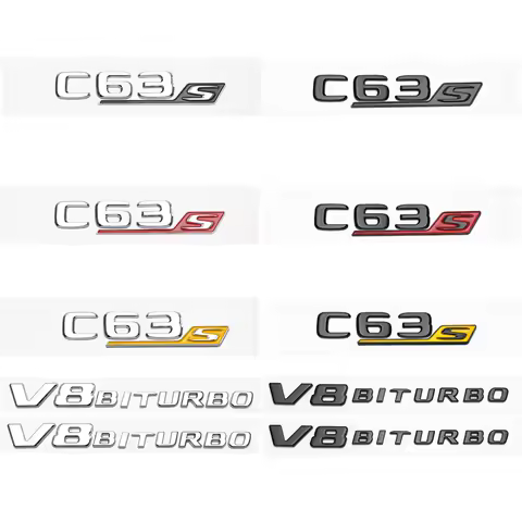3D Chrome Black Letters C63s V8 Biturbo ABS Emblem for Mercedes Benz AMG C63s Coupe Car Side Fender 