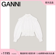 Ganni Women's Embroidered Narrow Waist Ruffle Puff Sleeve Top - F6694151